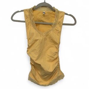Last Tango Yellow Ruched Lace Trim Seamless Tank Top Size Small